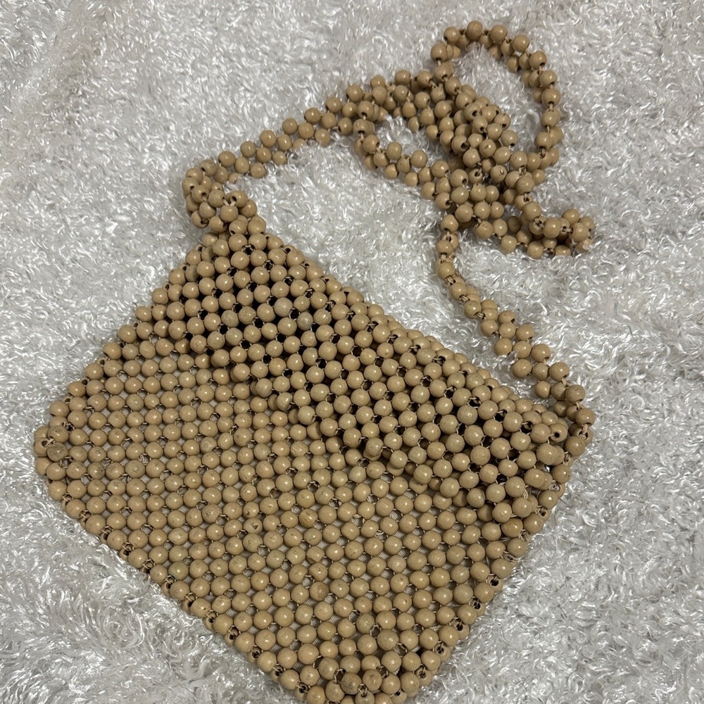 Vintage tan beaded purse bag crossbody